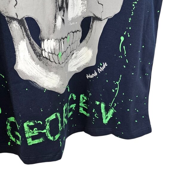 Avenue George V Paris Skull T-Shirt, Splatter Print, Graphic, Blue, Size Large - Picture 4 of 9